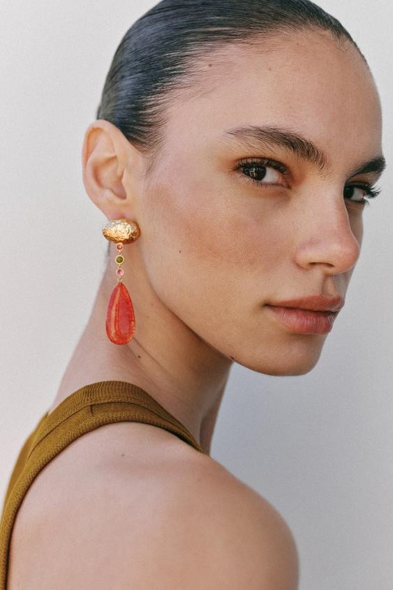 BUTTON STONE EARRINGS | Zara US