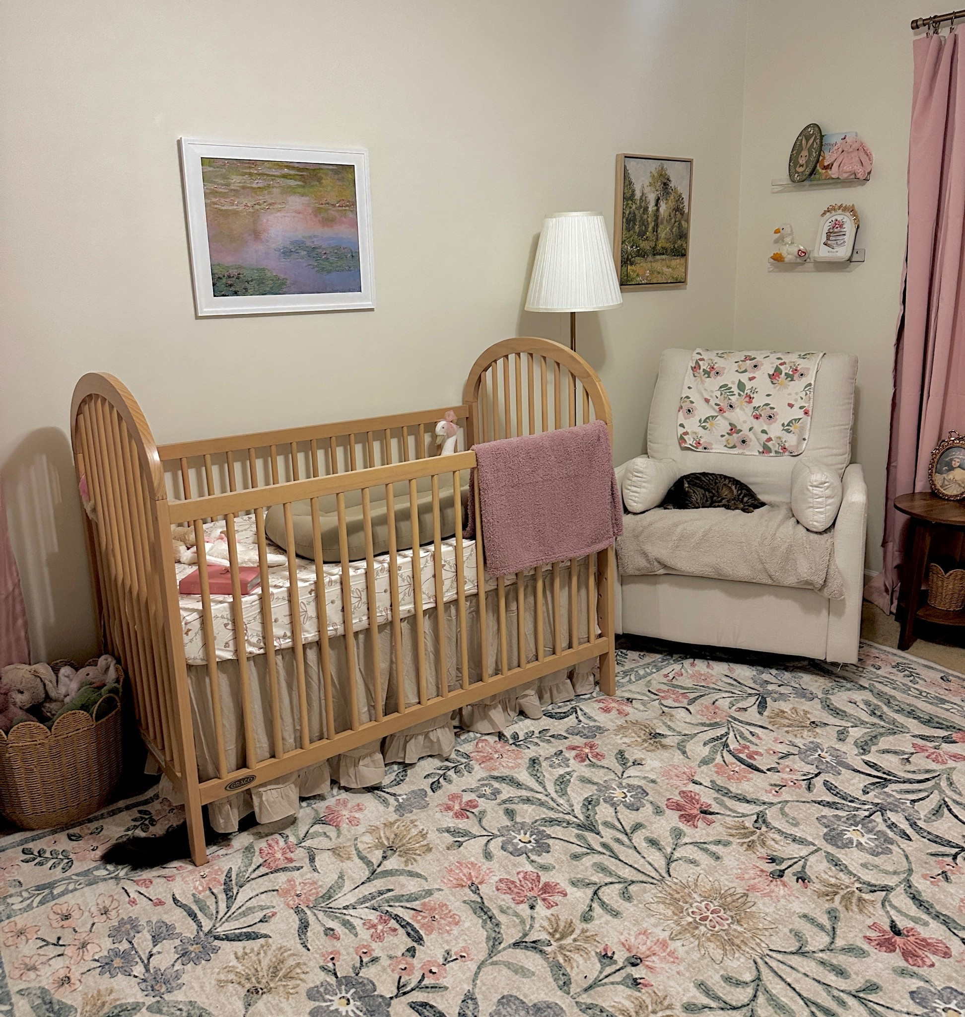 Baby girl nursery decor 
Rug, crib, and rocking chair all linked! 

#LTKBaby #LTKHome