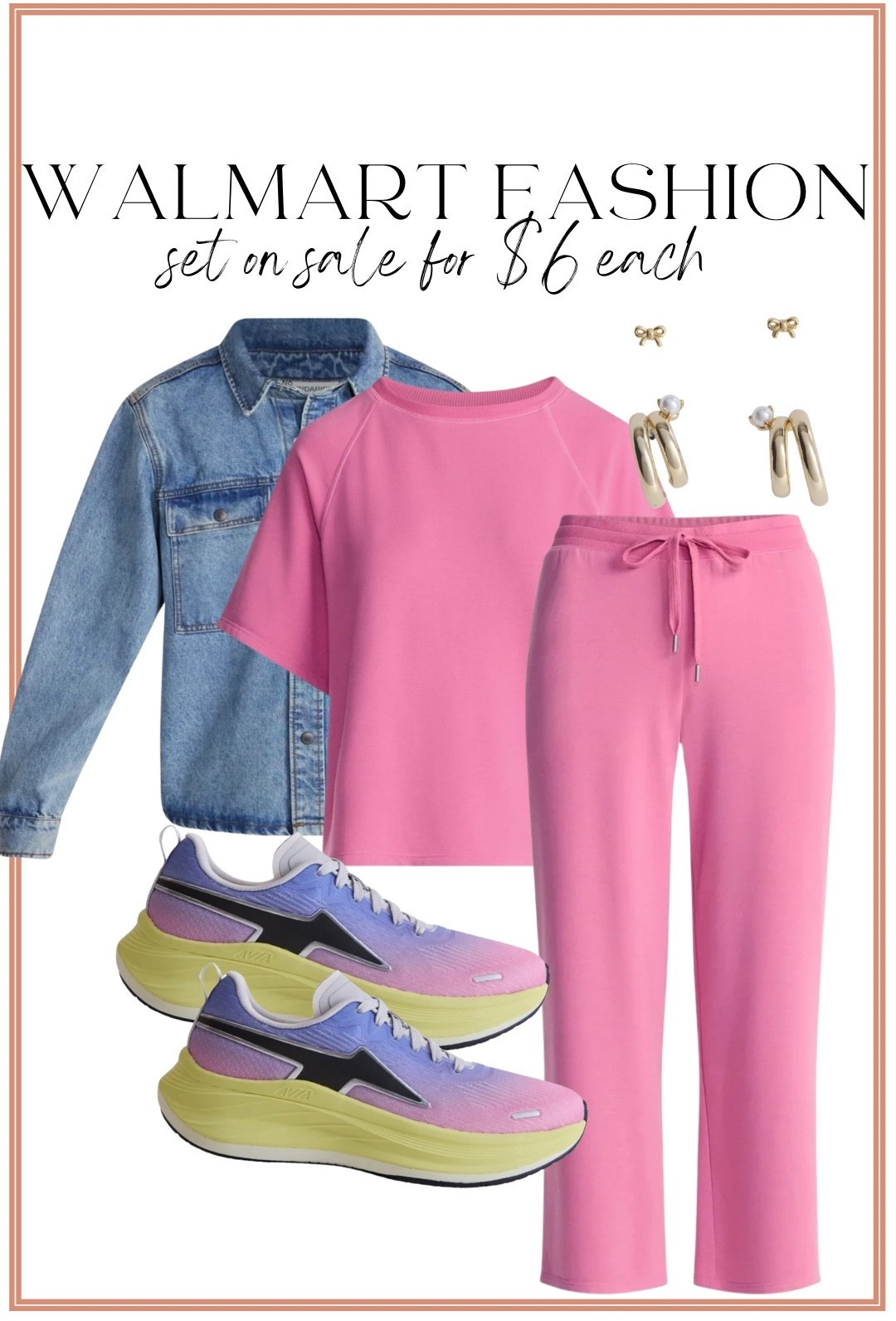 This Walmart outfit is proof you don’t have to spend a fortune to look put together! 💗 The matching set is on sale for just $6 each, making it one of the best Walmart fashion deals I’ve found lately. I paired it with the cutest denim jacket, colorful sneakers, and gold accessories for an easy everyday outfit that’s comfortable, stylish, and perfect to wear now into fall.

If you love affordable fashion that looks way more expensive, this is definitely one to grab before sizes disappear! 🛍️✨

#walmartfashion #walmartfinds #walmartstyle #walmartnewarrivals #affordablefashion #budgetfashion #matchingset #casualstyle #everydaystyle #athleisure #loungewear #pinkoutfit #denimjacket #walmartsneakers #walmartshoes #walmartjewelry #fallfashion #transitionalstyle #momstyle #ootd #outfitinspiration #styleonabudget #fashionfinds #lookforless #comfyoutfit #walmartsale #falloutfitideas #everydayfashion #affordablestyle #walmarthaul

#LTKootd #LTKPetite #LTKSaleAlert