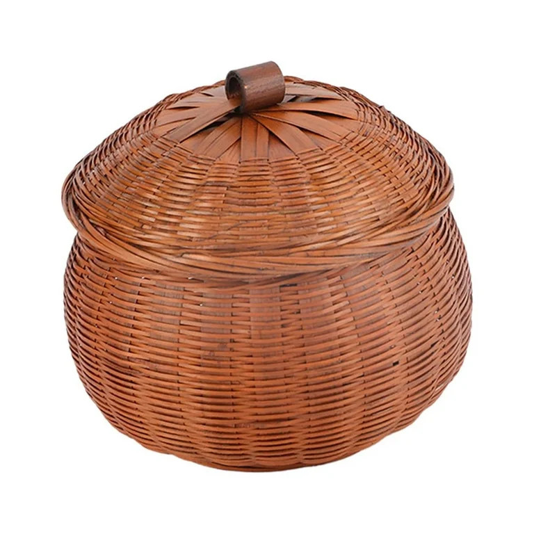 flameer Round Rattan Storage Box Kitchen Organizer Handwoven Pumpkin Basket for S | Walmart (US)