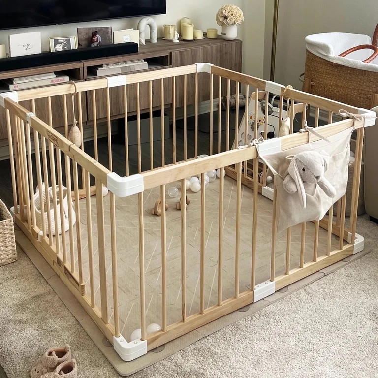 HARPPA Wooden Baby Gate Playpen, Small Play Yard Fence for Toddlers, 43.3" x 43.3" x 24" | Walmart (US)