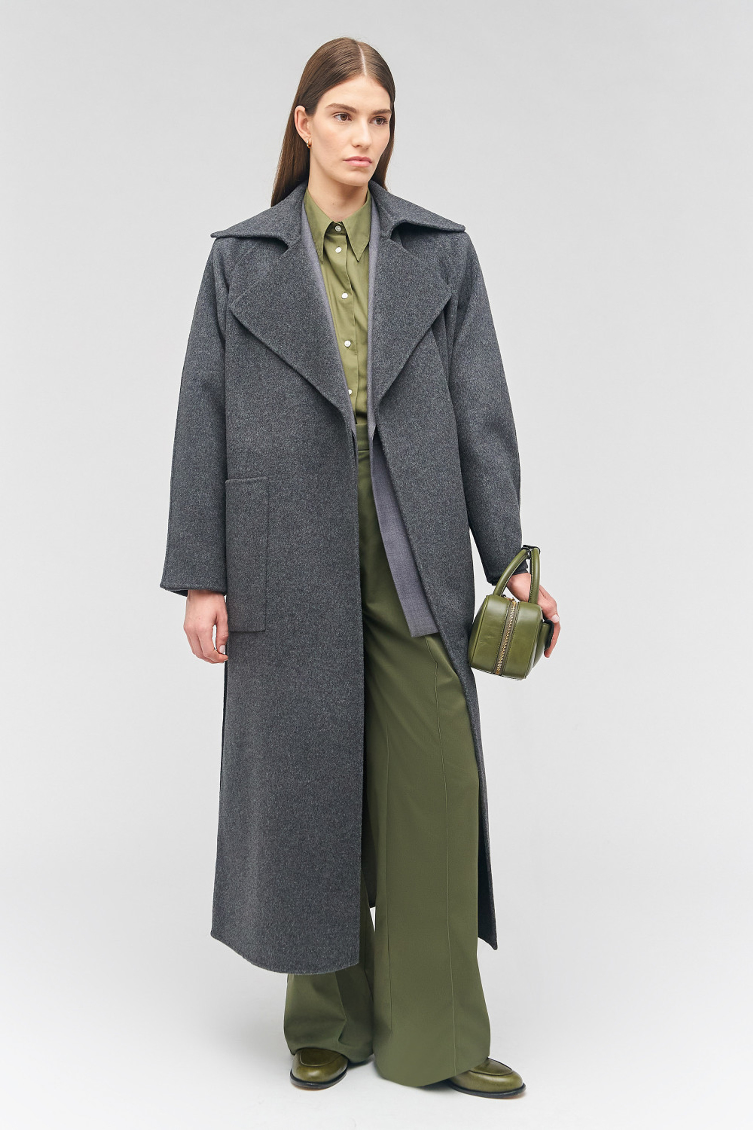 Long Line Coat - Charcoal | Oroton | Oroton