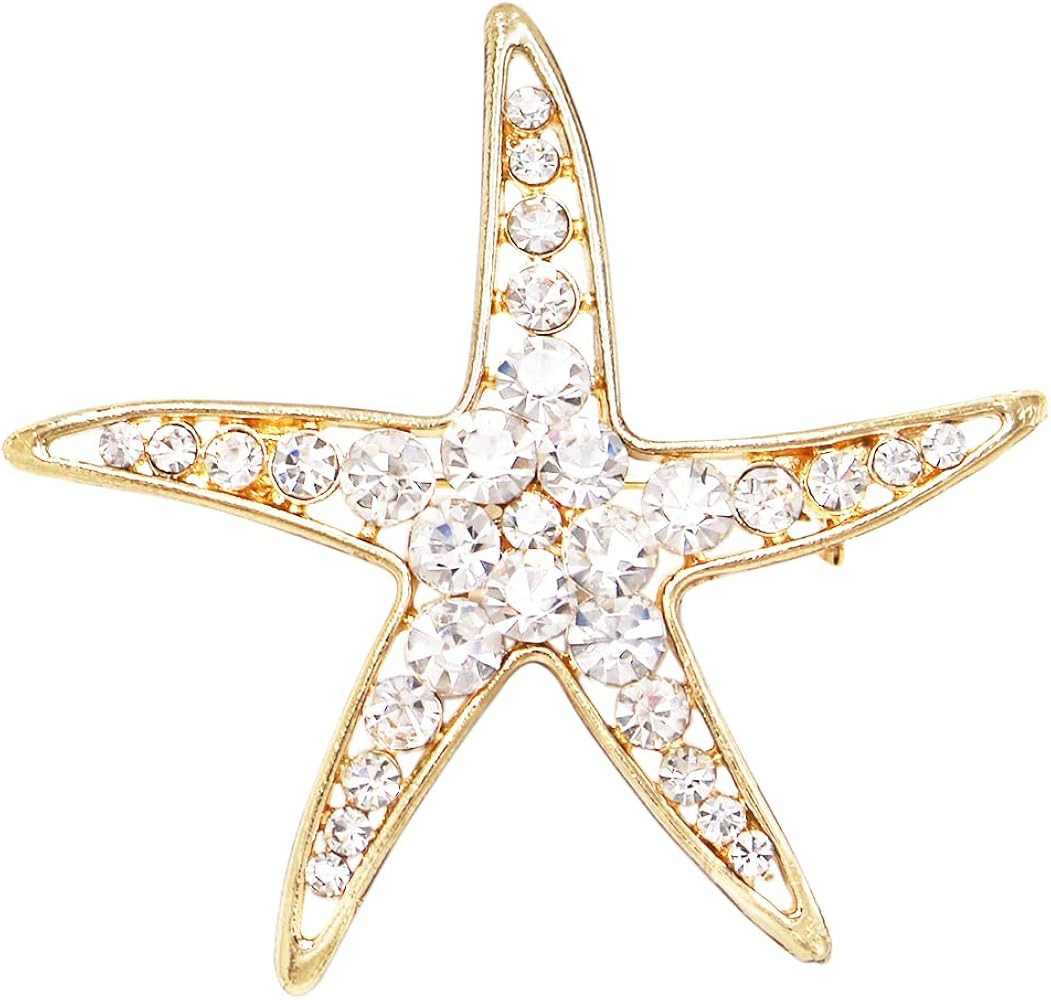 Rosemarie & Jubalee Women's Mermaid Chic Glittering Gold Tone Crystal Rhinestone Starfish Brooch ... | Amazon (US)