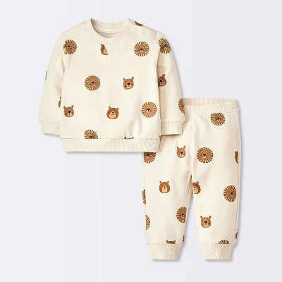 Baby Boys' Modal Printed Sweatshirt & Pants Set - Cloud Island™ Cream Newborn | Target