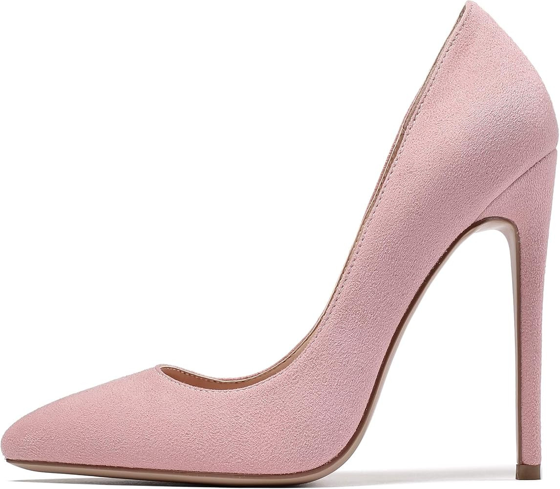 SAMMITOP Women's Pointed Toe High Heel Pumps 10cm Classic Stiletto Suede Shoes | Amazon (US)