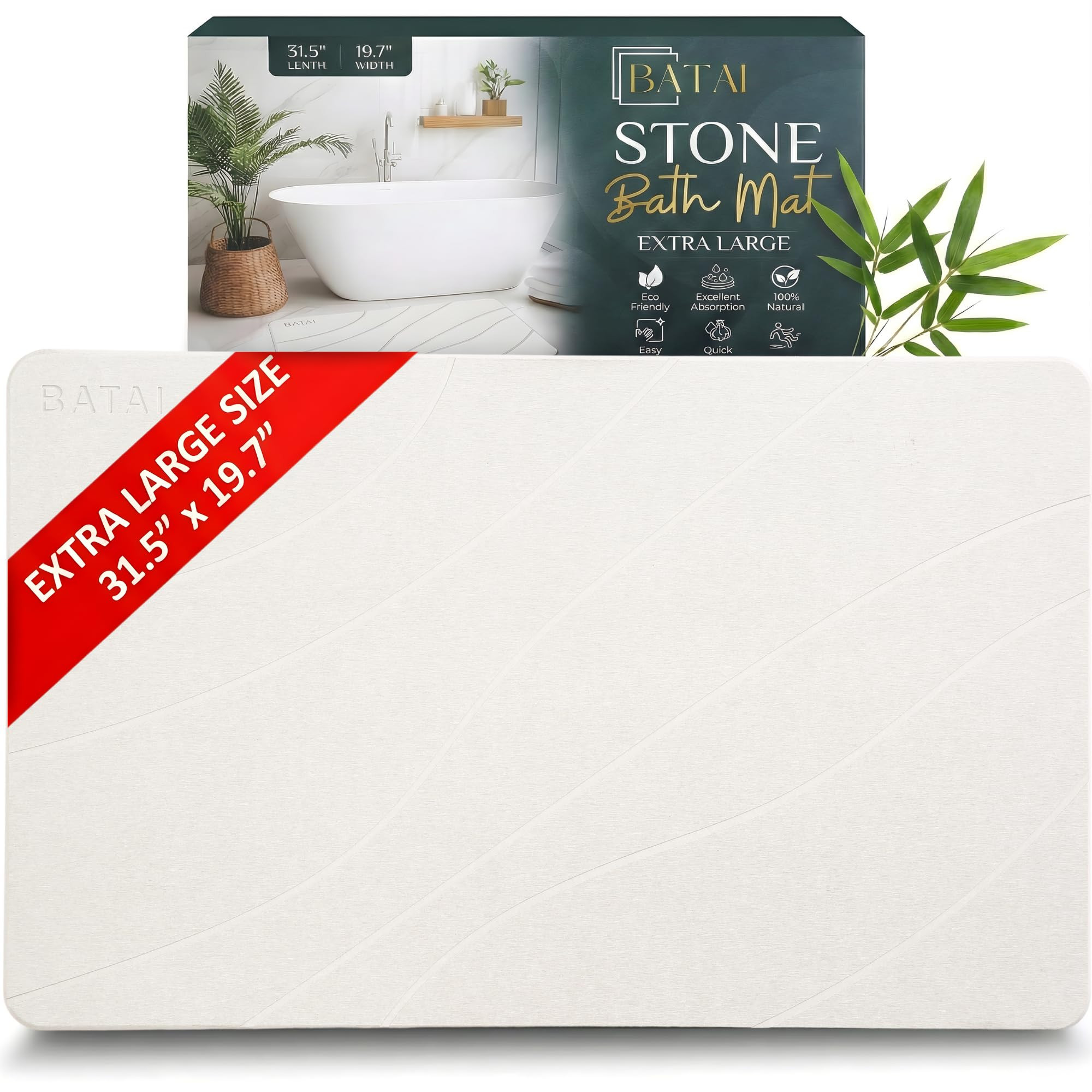 Extra Large Stone Bath Mat - (31.5” x 19.7”) - Absorbent Diatomaceous Earth Stone Bath Mat La... | Amazon (US)