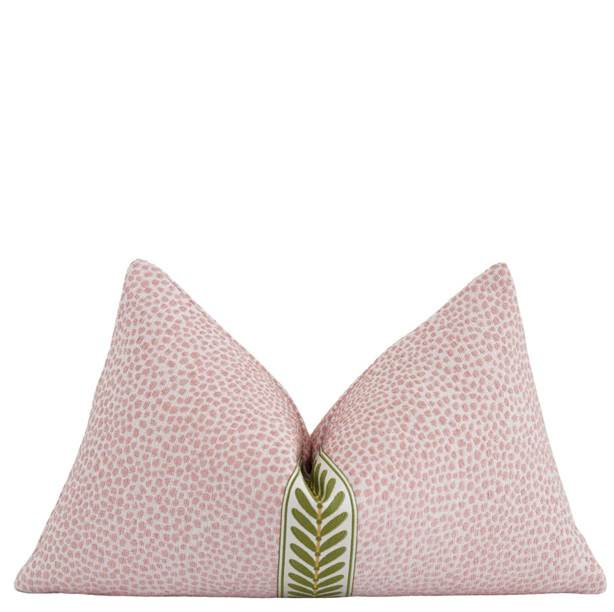 Bella Pink Dotted Chenille Green Leaf Trim Pillow | Land of Pillows