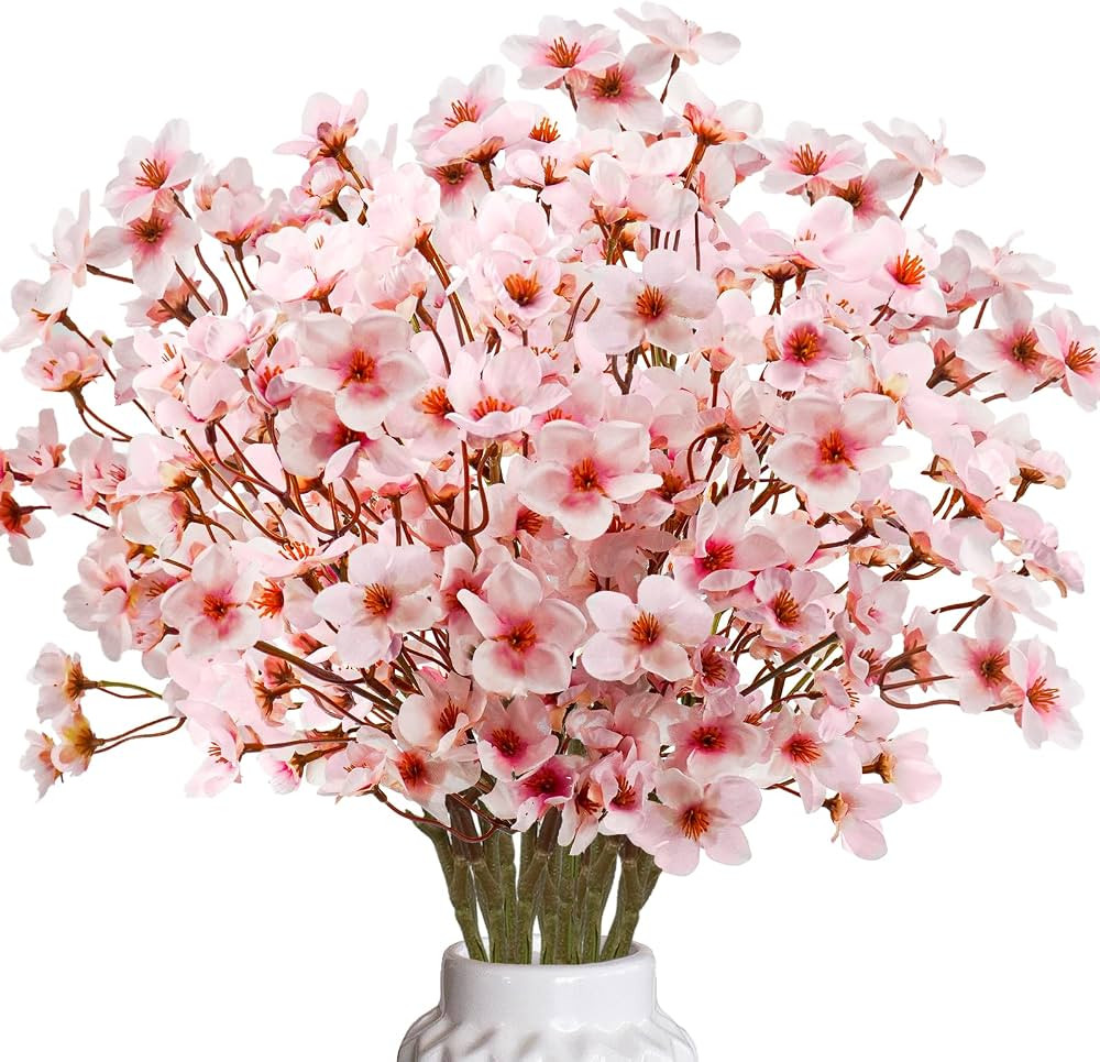 24Pcs Artificial Cherry Blossom Flower, Faux Silk Peach Blossom Branches Fake Plum Blossom Flower... | Amazon (US)