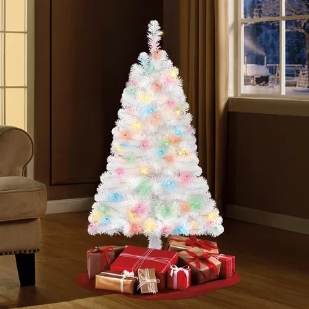 Holiday Time Pre-Lit 4' Indiana Spruce White Artificial Christmas Tree, Multi-Lights | Walmart (US)