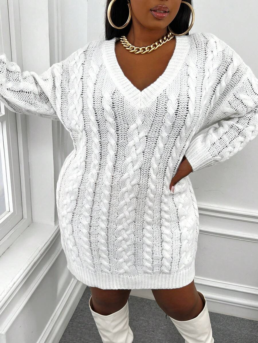 SHEIN Slayr Plus Cable Knit Drop Shoulder Sweater Dress | SHEIN