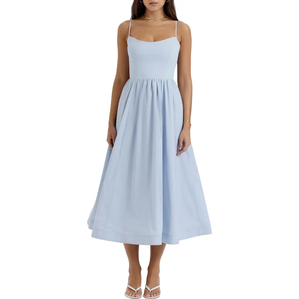 HOUSE OF CB Lolita Corset Cotton Blend Fit & Flare Dress in Soft Blue at Nordstrom, Size X-Small | Nordstrom
