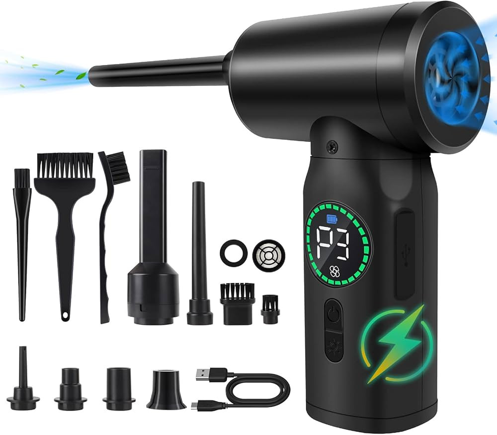 Compressed Air Duster, 100000RPM Electric Air Duster & Vacuum Cleaner 2 in 1 Rechargeable 7600mAh... | Amazon (US)