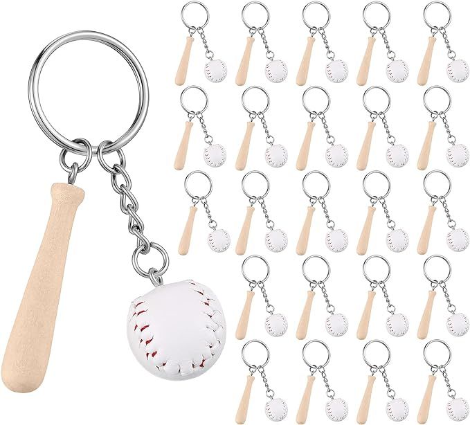 24 Pieces Wooden Bat with Baseball Keychain Mini Baseball Keyring Sports Keychain for Team, Sport... | Amazon (US)