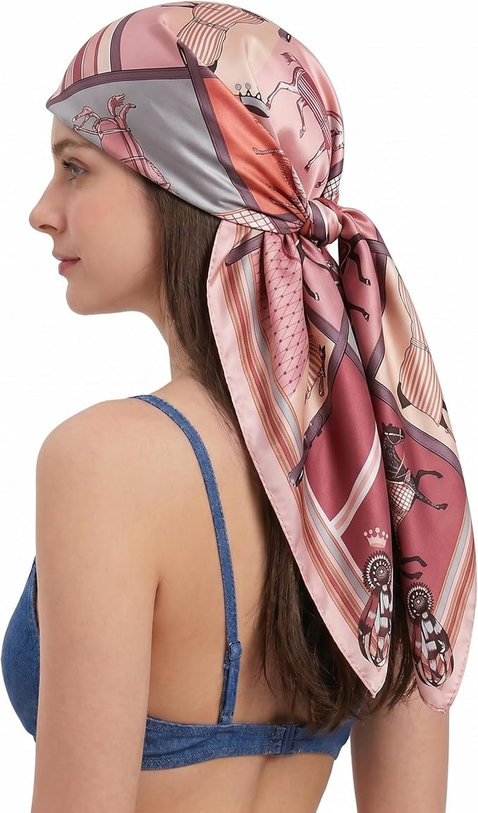 YOUR SMILE Silk Like Scarf Women's Fashion Pattern Large Square Satin Headscarf Headdress | Amazon (US)