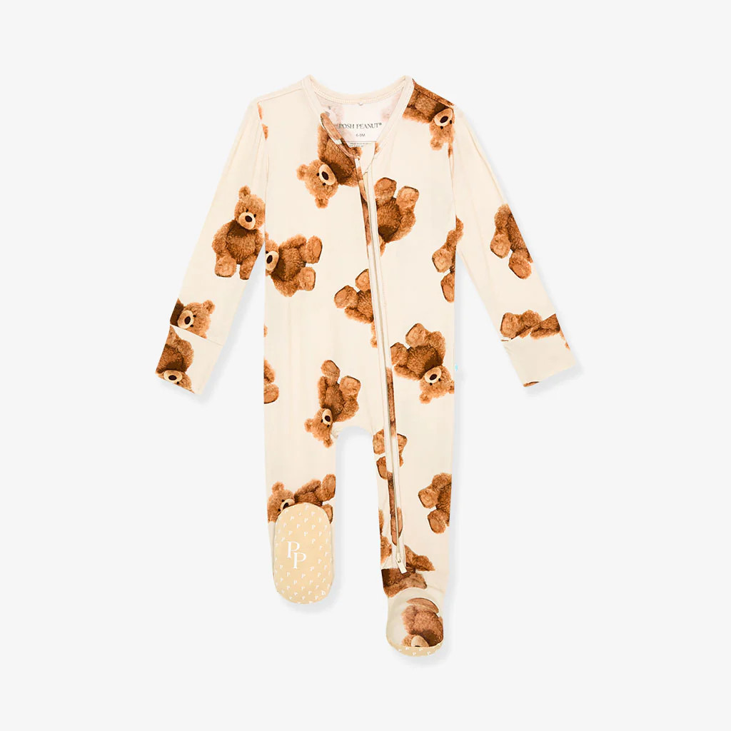 Bears Yellow One Piece Baby Footie Pajamas | Teddy Freddy | Posh Peanut