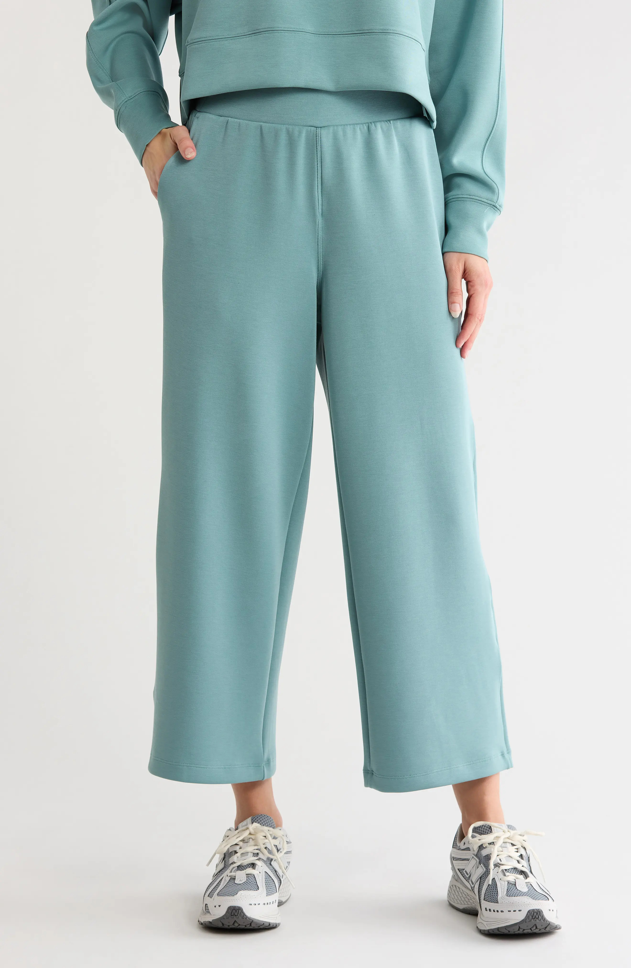 YOGALICIOUS Leona Sandwash Softlite High Waist Wide Leg Culottes in Silver Fern at Nordstrom Rack, Size X-Large | Nordstrom Rack