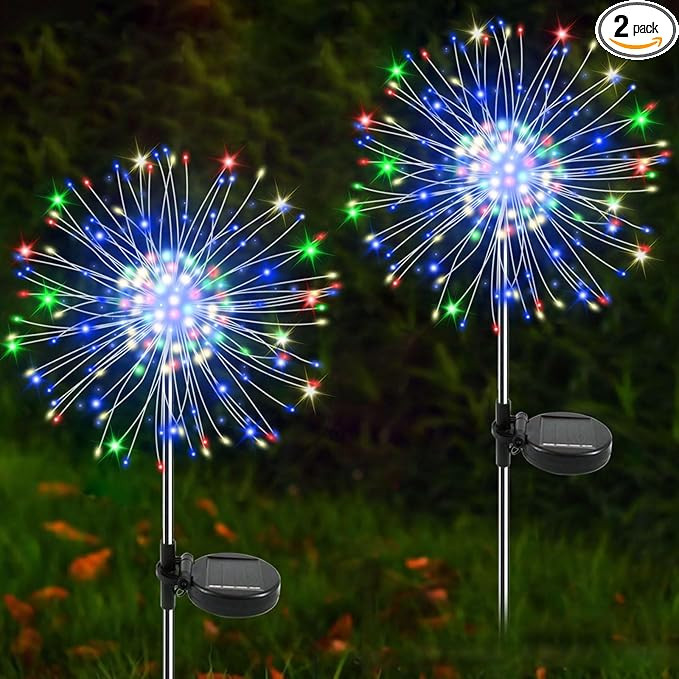 Solar Garden Lights Outdoor, 2 Pack 120 LED Twinkling Firework Lights Decorative with 2 Modes, Ou... | Amazon (US)