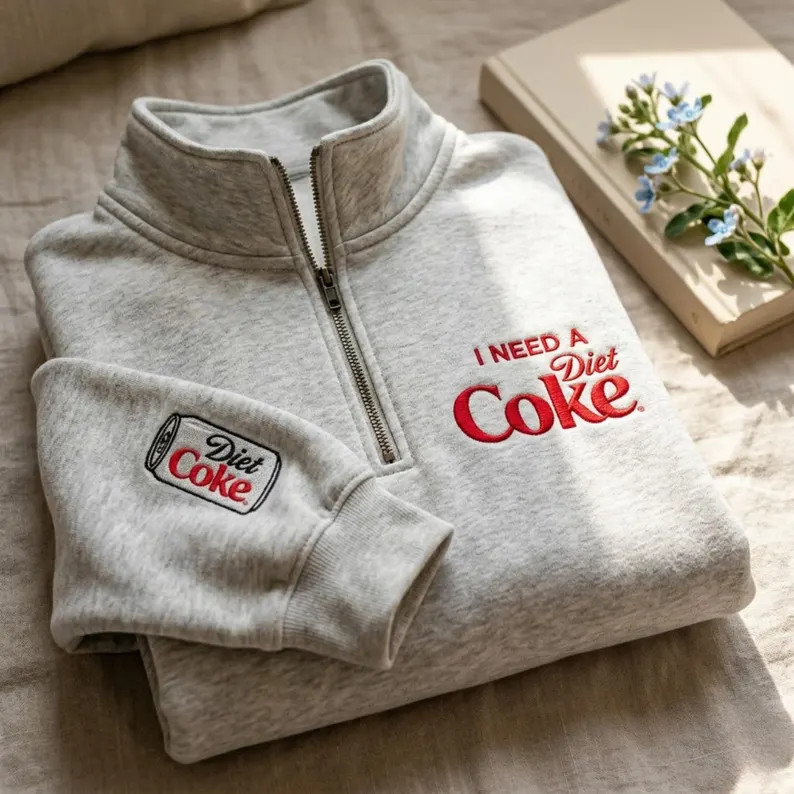 I Need A Diet Coke Embroidered Quarter Zip Sweatshirt, Mama Gift - Etsy | Etsy (Global)