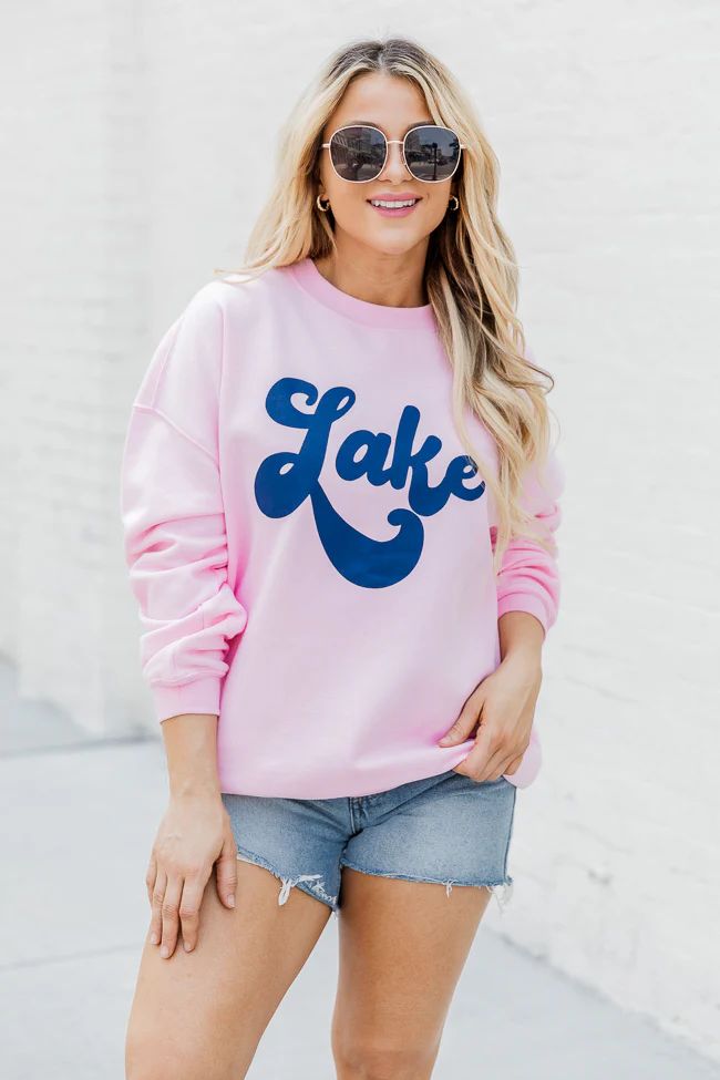 Lake Script Light Pink Oversized Graphic Sweatshirt | Pink Lily