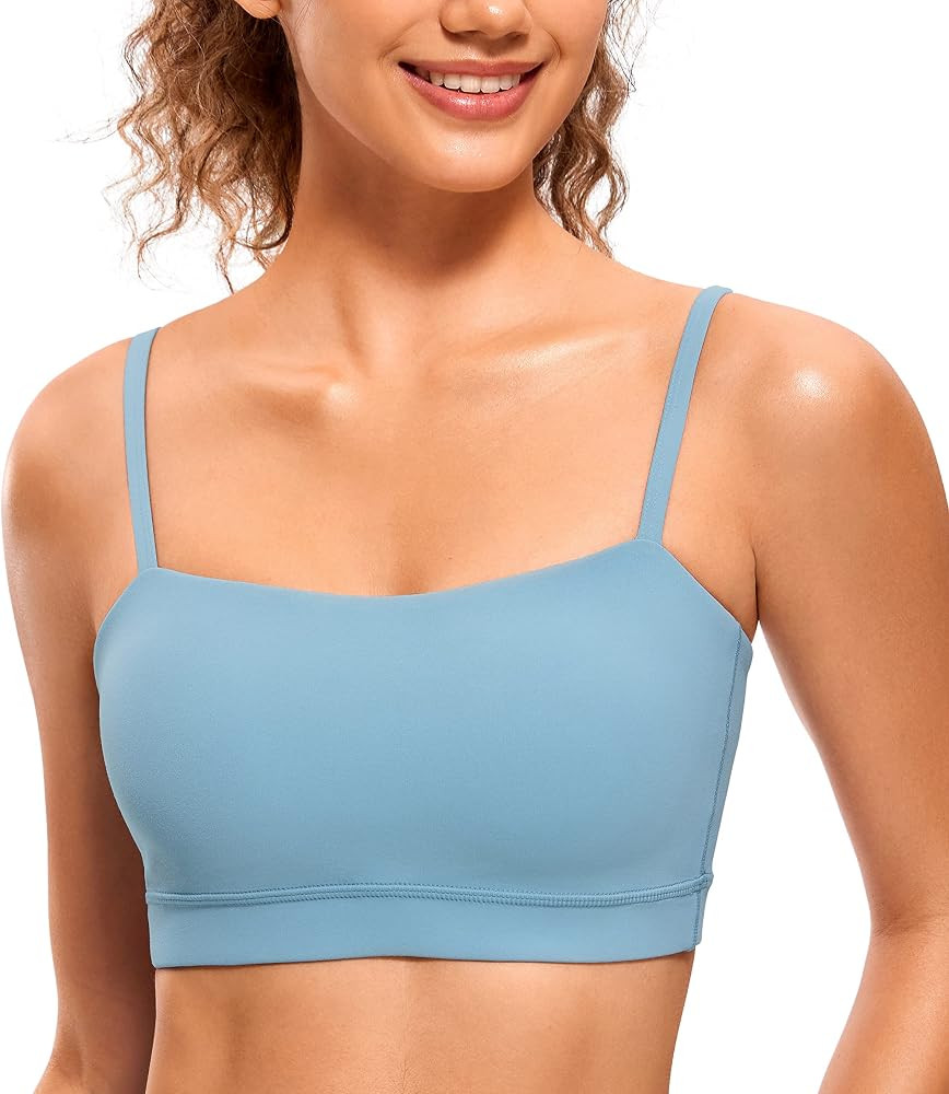 CRZ YOGA Butterluxe Womens Adjustable Spaghetti Thin Strap Sports Bra - Padded Wireless Square Ne... | Amazon (US)