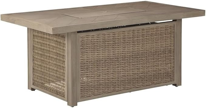 Signature Design by Ashley Beachcroft Casual Rectangular Fire Pit Table, Beige | Amazon (US)