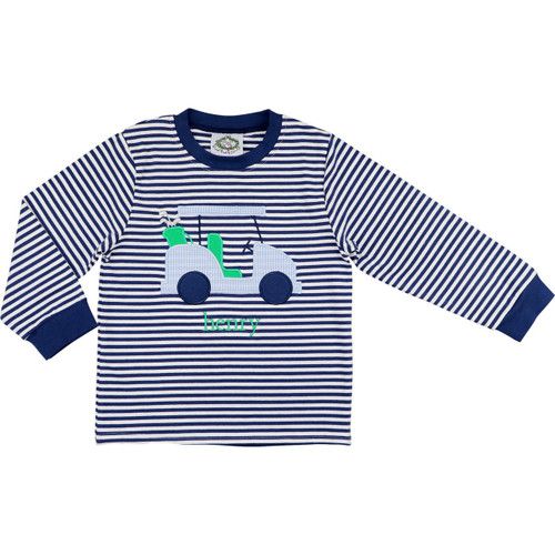 Navy Stripe Applique Golf Cart Shirt | Cecil and Lou