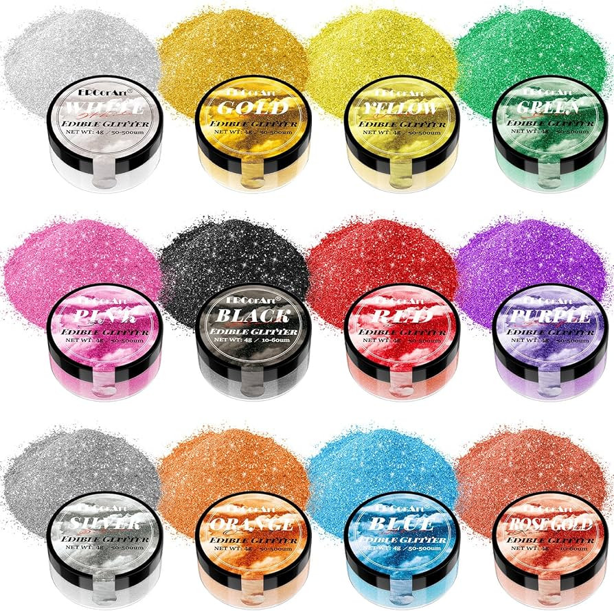 Edible Glitter for Drinks - 12 Colors Luster Dust Edible with Spoons Brushes, Food Grade Edible G... | Amazon (US)