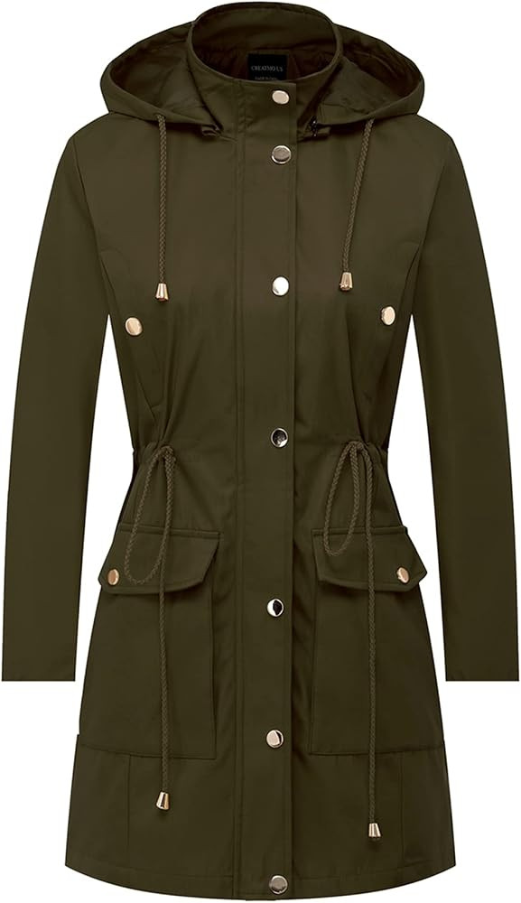 CREATMO US Women's Plus Size Water-Resistant Trench Coat Long Windbreaker Military Jacket with Re... | Amazon (US)