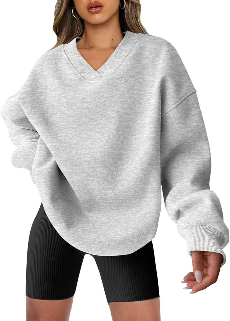 ANRABESS Womens Oversized V Neck Sweatshirt Fleece Long Sleeve Hoodies Pullover Comfy Top Outfits... | Amazon (US)