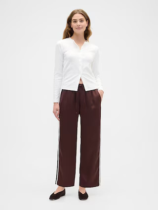 Relaxed Satin Straight-Leg Crop Pants | Gap Factory