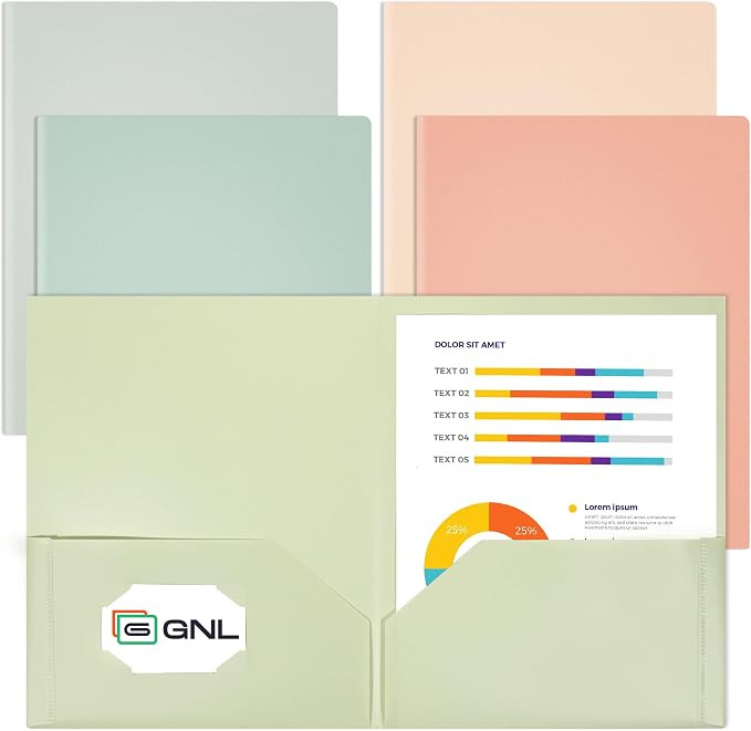 GNL Plastic Folders with Pockets, Pack of 5, Muted Pastel Colors, Heavy Duty 2 Pocket File Folder... | Amazon (US)