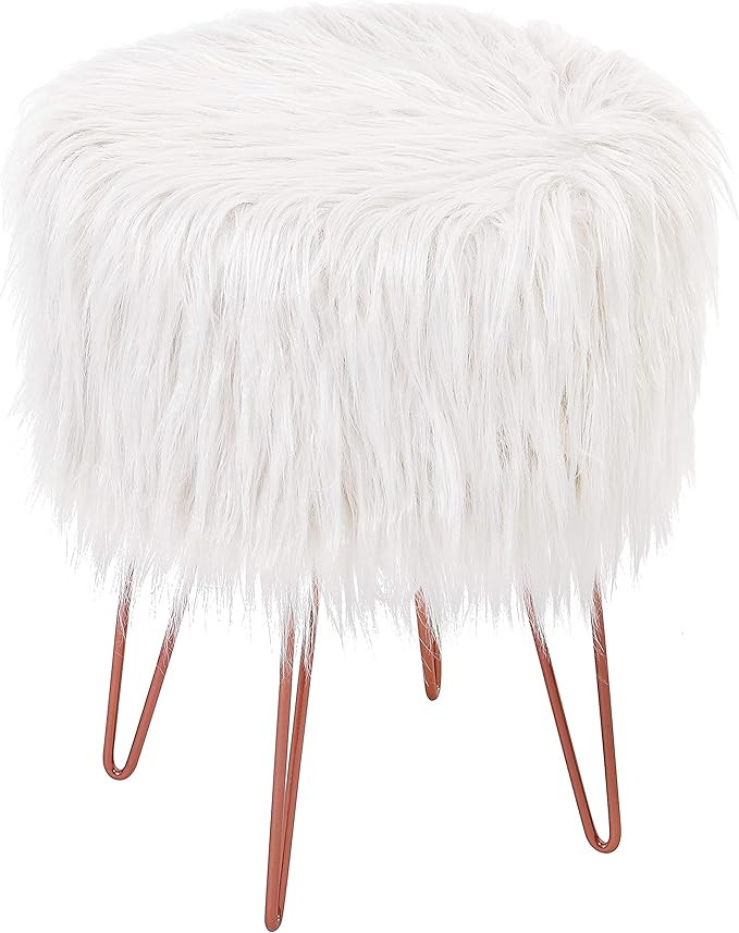 BirdRock Home White Faux Fur Vanity Stool Chair – Soft Furry Compact Padded Seat - Vanity, Livi... | Amazon (US)