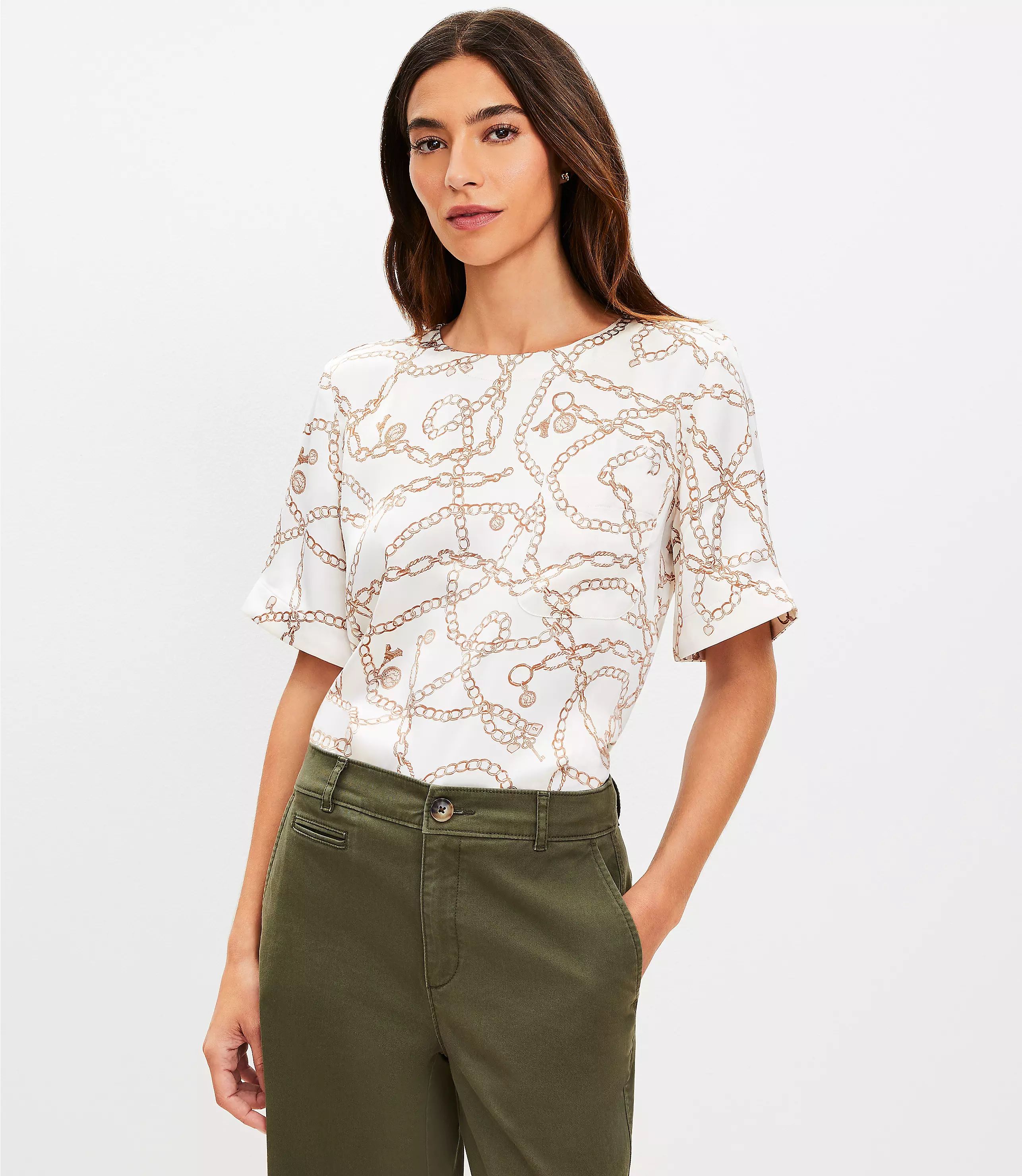 Chain Print Satin Pocket Top | LOFT