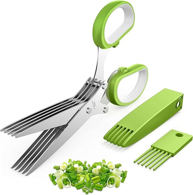 Herb Scissors, Kitchen Herb Shears Cutter with 5 Blades and Cover, Sharp Dishwasher Safe Kitchen ... | Amazon (US)