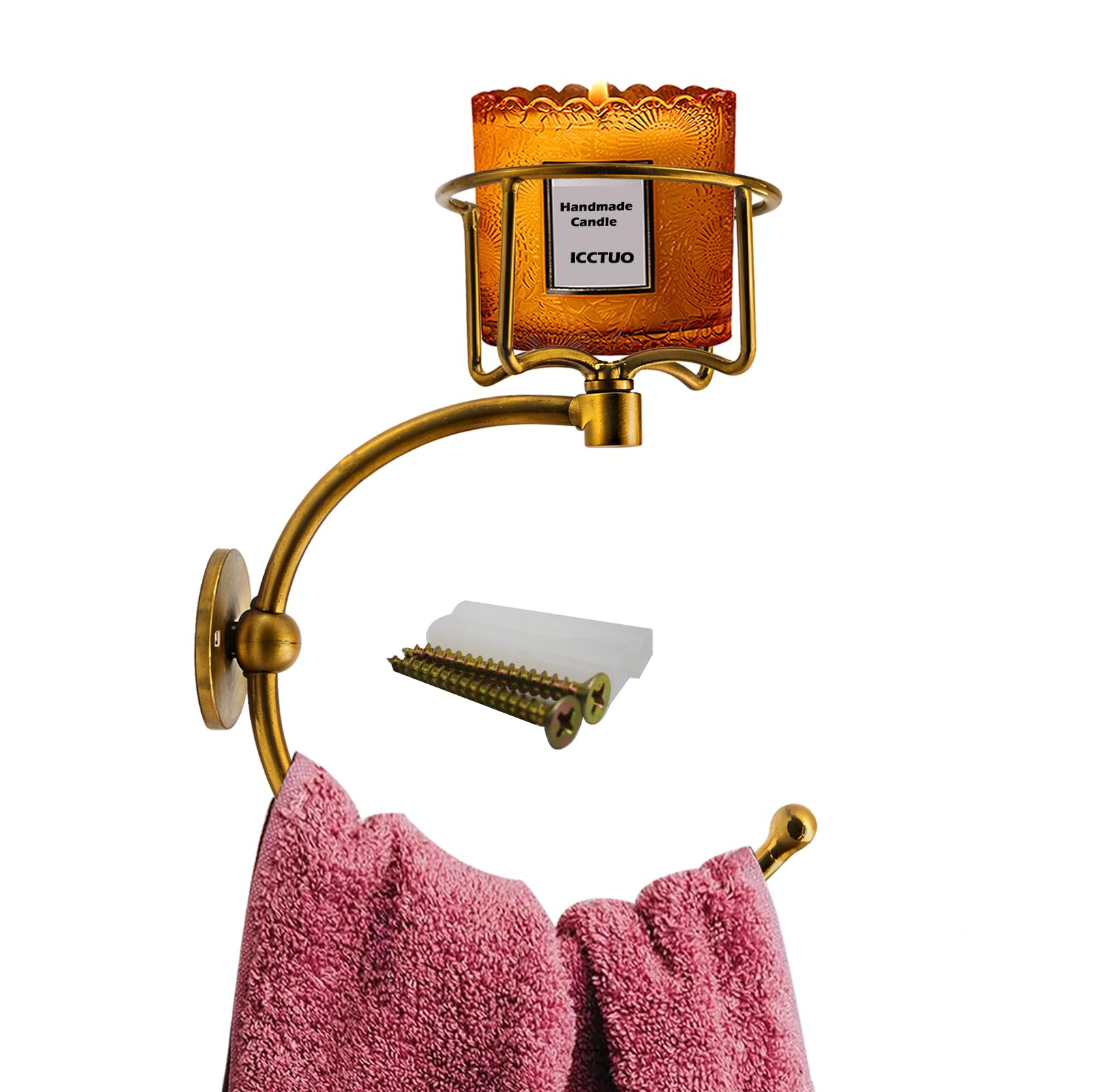 Hand Towel Holder with Vintage Candle Holder for Wall, Towel Hook for Bathroom Wall, Rustic Towel... | Amazon (US)