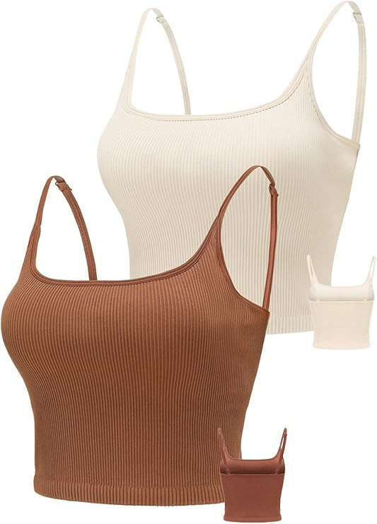 Chilylori Seamless Sports Bra Cropped Tank Top with Adjustable Straps Workout Tops Ribbed Sports ... | Amazon (US)