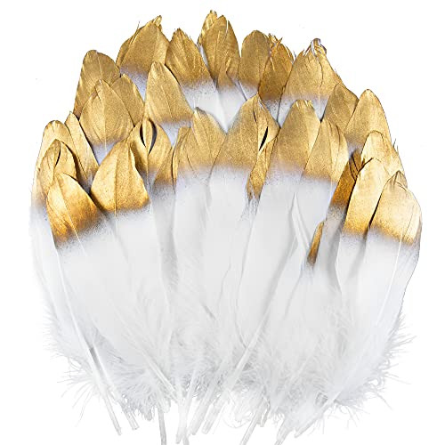 UNEEDE Gold Tipped White Feathers, 42 PCS Natural Goose Feathers for DIY Wedding Decorations, Angel  | Amazon (US)