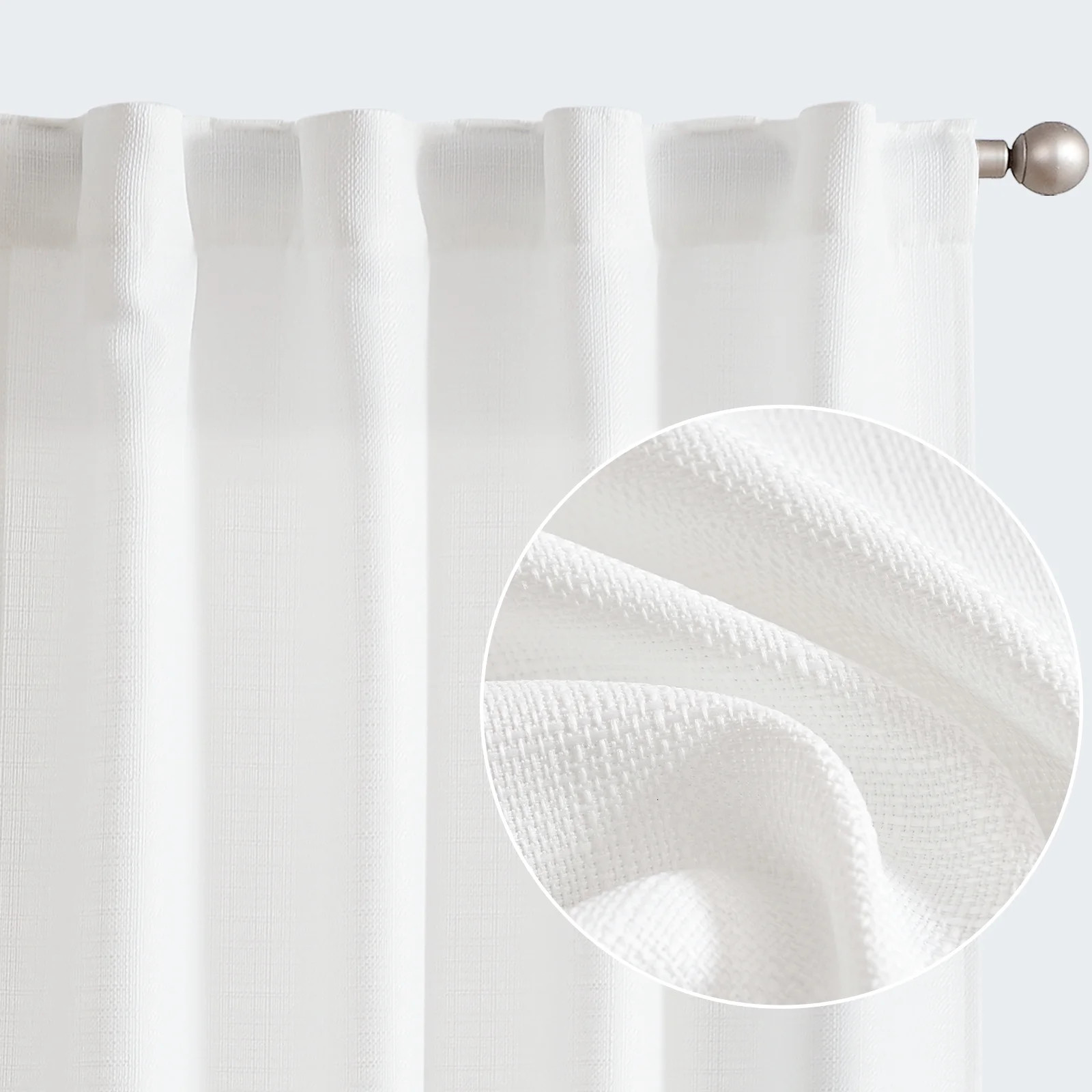 Curtainking White Curtains for Living Room 84 inches Linen Textured Curtains Light Filtering Back... | Walmart (US)