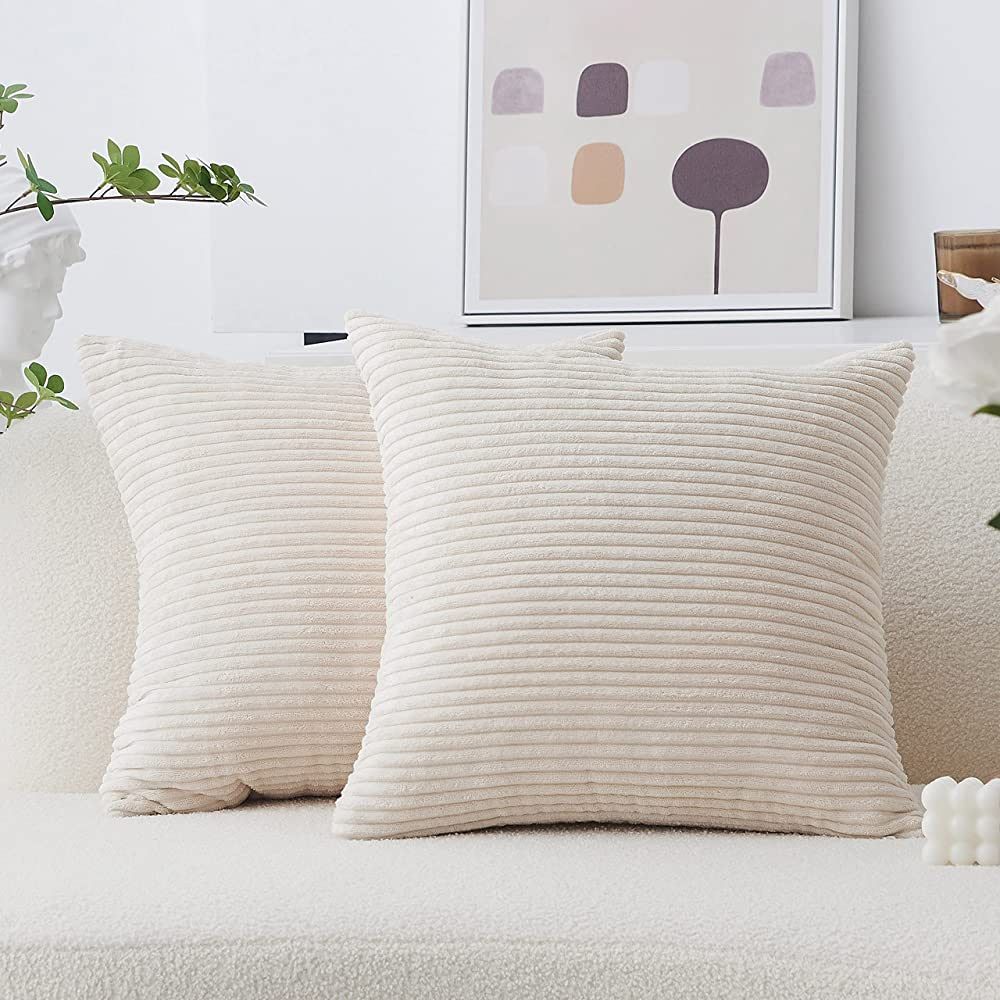 Home Brilliant Cream Pillow Covers Decorative Throw Pillows Set of 2 Striped Corduroy Plush Velve... | Amazon (US)