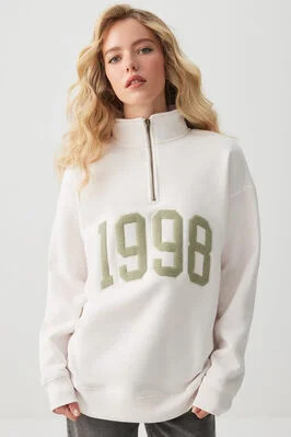 Embroidered Oversized Half Zip Sweatshirt | Ardene