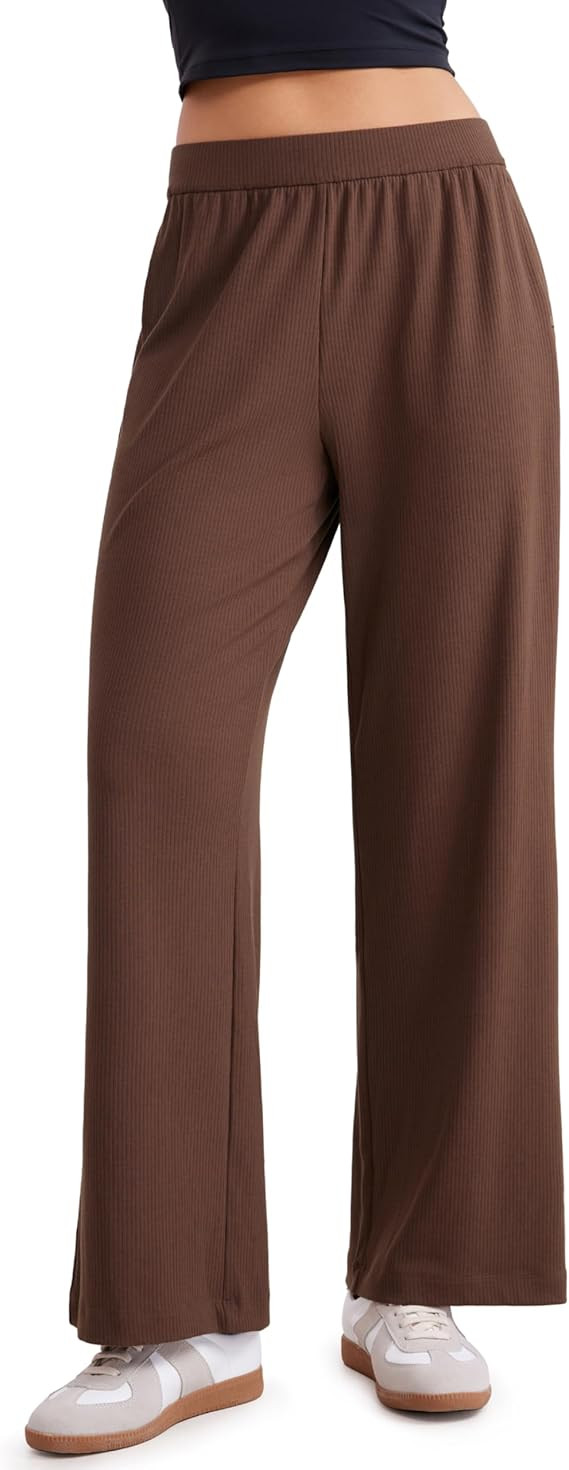 CRZ YOGA Comfy Ribbed Sweatpants Women 30.5'' Wide Leg Casual Lounge Travel Pants with Pockets | Amazon (US)