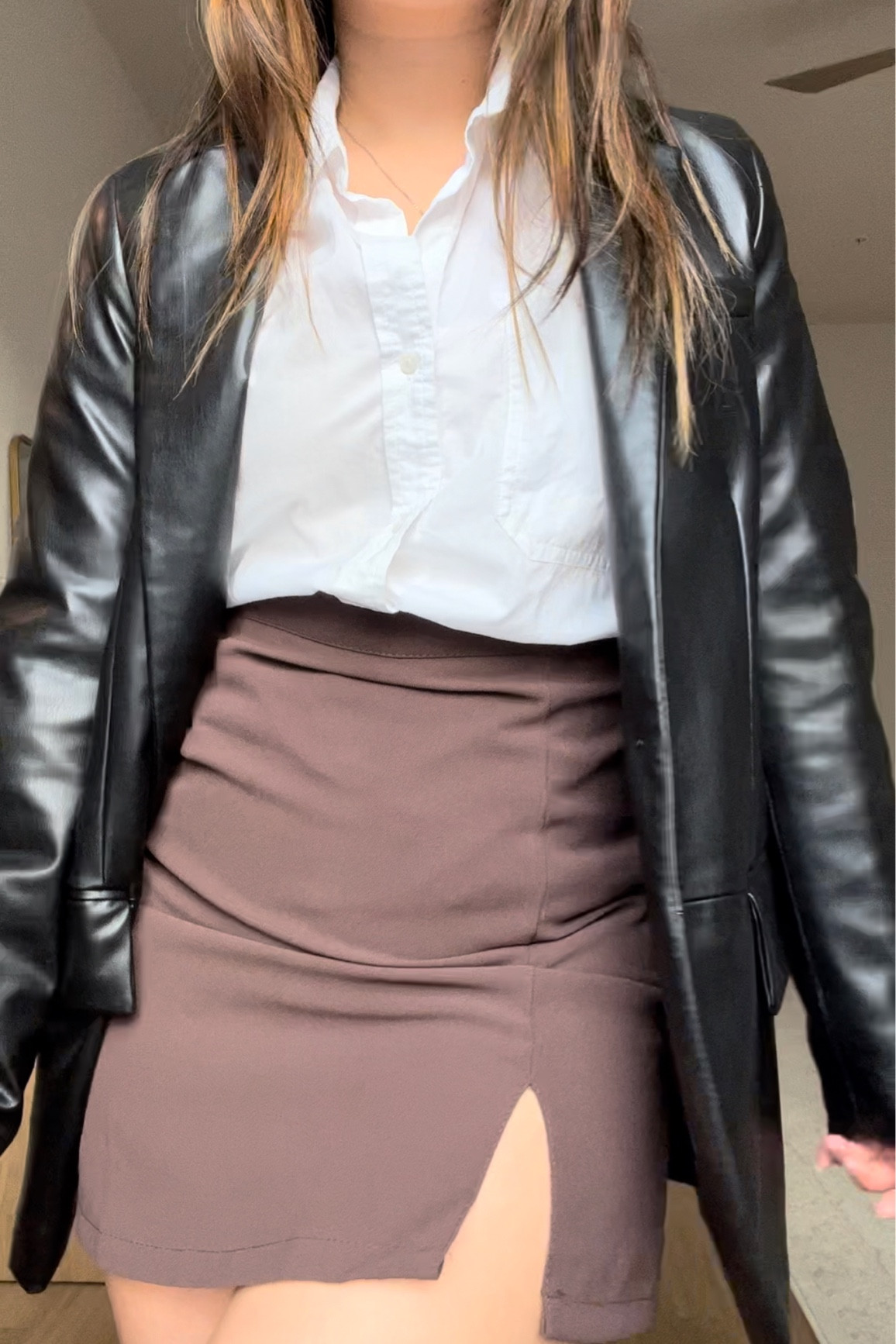 Button up from banana republic, skirt from YesStyle, leather jacket from zara