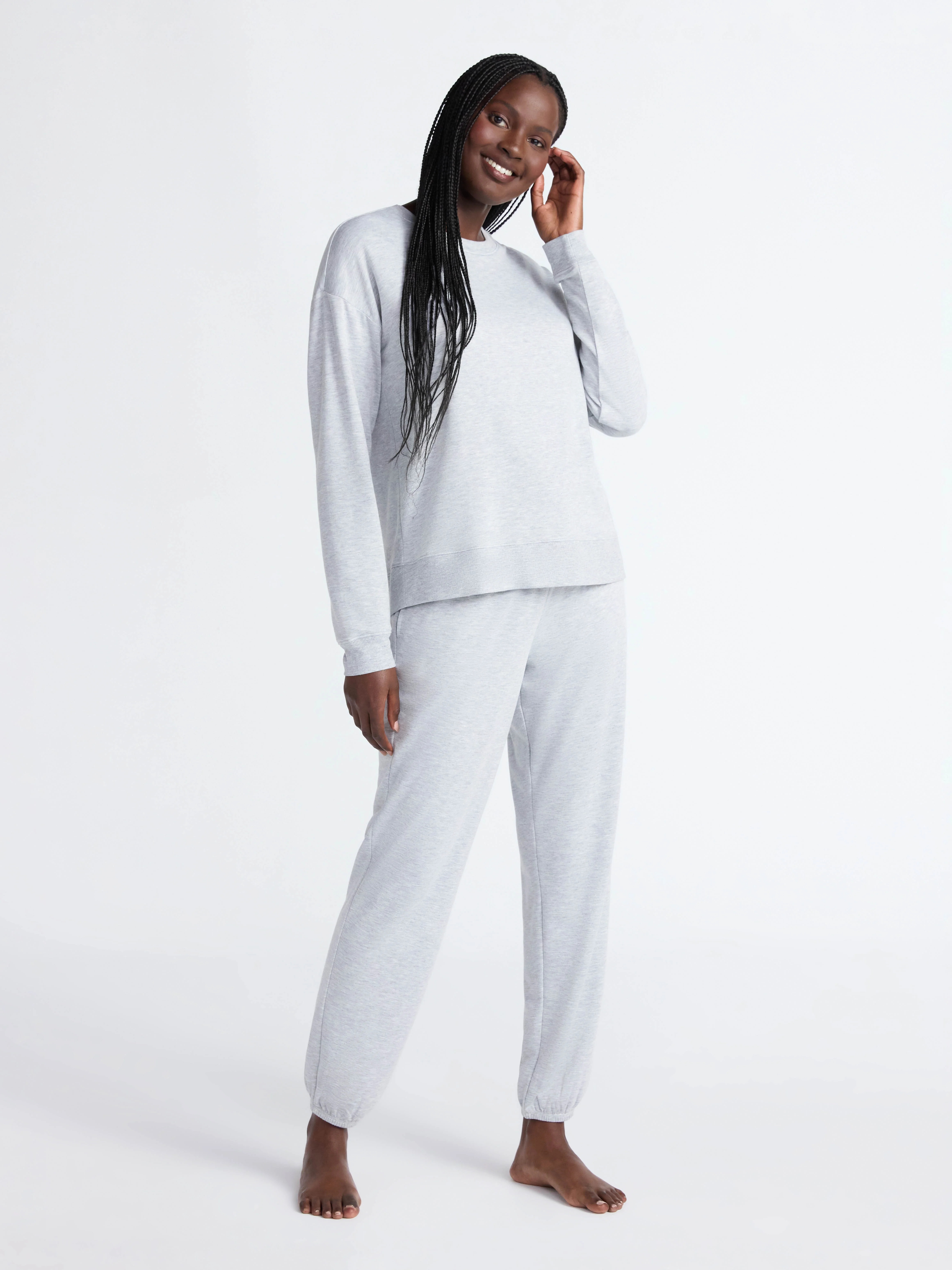 Joyspun Women’s Fleece Long Sleeve Top and Joggers Lounge Set, 2-Piece, Sizes XS-3X | Walmart (US)