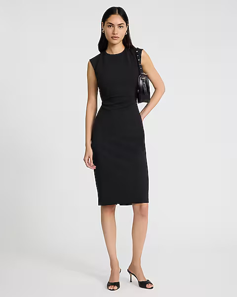 Crew Neck Cap Sleeve Back Zipper Midi Sheath Dress | Express