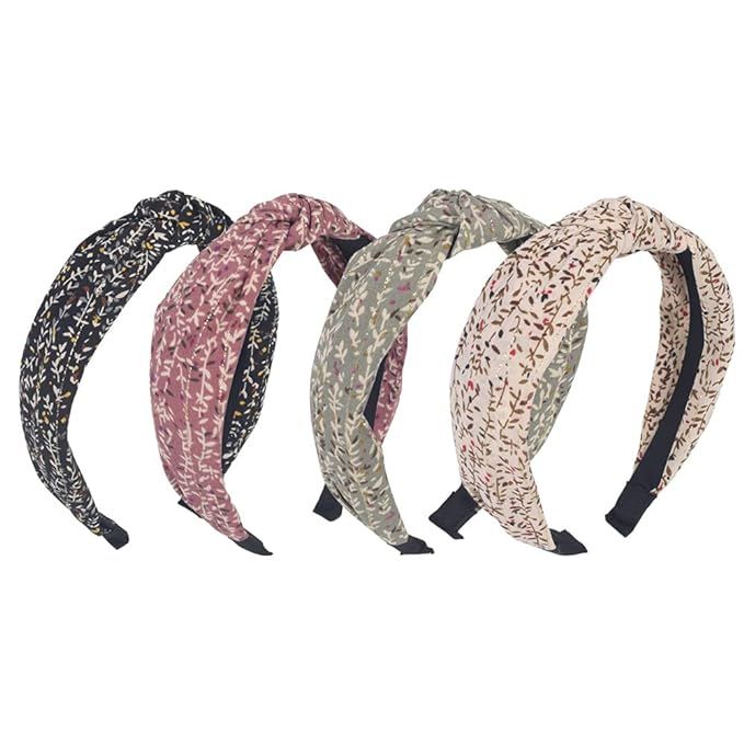 4Pcs Headbands for Women,Floral Pattern Knotted Wide Headbands Cross Knot Hair Bands Vintage Hair... | Amazon (US)