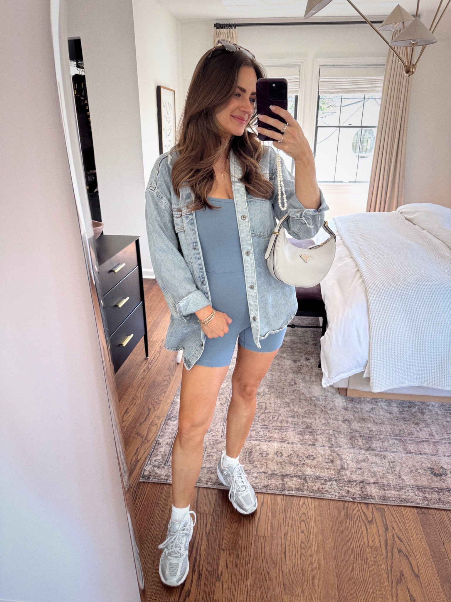 OOTD for a girls day with my baby J. In a size S in the romper, XS shacket (fits oversized) & my true size in the sneakers. They do run big so size down if between. 