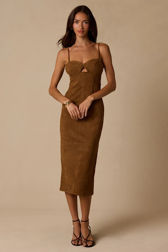 Angelo Brown Suede Bustier Midi Dress | Lulus