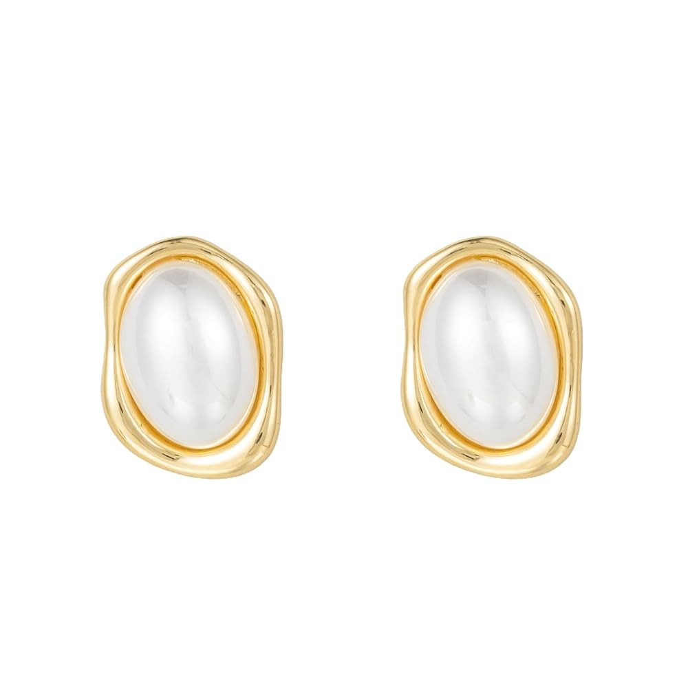 Gold/Silver Pearl Stud Earrings for Women Trendy, Geometric Hypoallergenic Statement Earrings Chu... | Amazon (US)