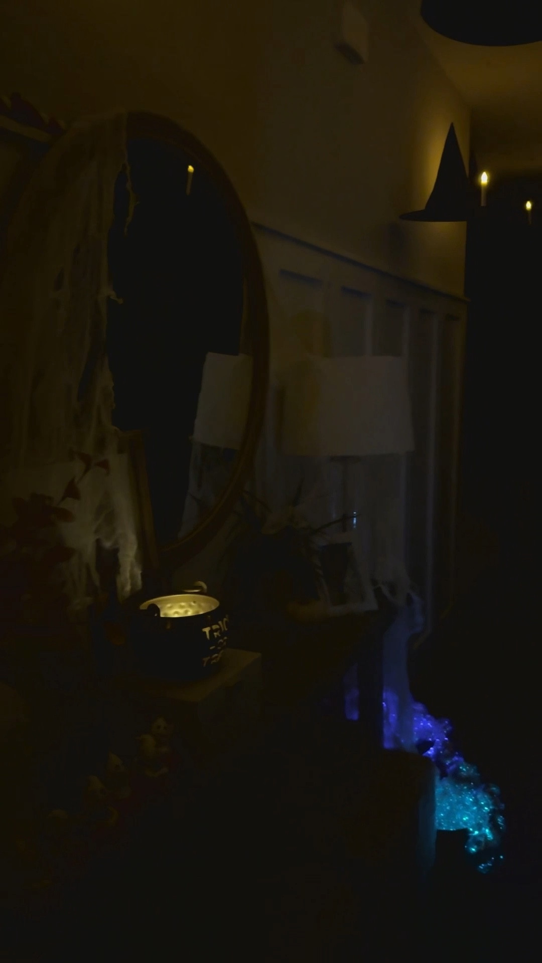 Enter if you dare… 🕯️🧙‍♀️ floating hats and flickering candles set the scene for a night of dark magic ✨ 
#HauntedVibes #SpookySeason #WitchyDecor #Halloween

#LTKFindsUnder50 #LTKHome #LTKSeasonal