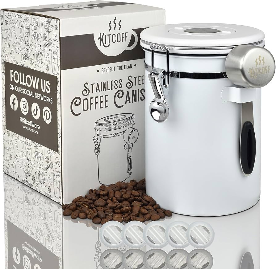 Kitcoff Coffee Grounds and Beans Container Canister with Date Tracker, CO2-Release Valve and Meas... | Amazon (US)